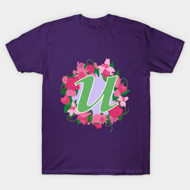 Monogram U, Personalized Floral Initial T-Shirt by Bunniyababa